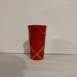 2016 Starbucks Mug Red Gold Quilted Siren Travel Tumbler Cup Tall 10oz